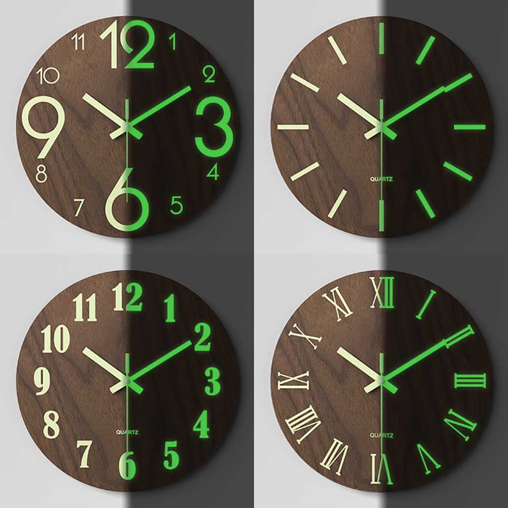 Kajiali Nightlight Wall Clock Bedroom Silent Clock Home Living Room ...