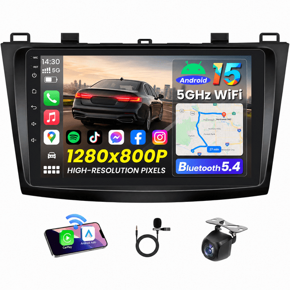Kakamoden 2+32GB 9" Android 15 Car Stereo for Mazda 3 2010-2013, Wireless CarPlay & Android Auto, GPS