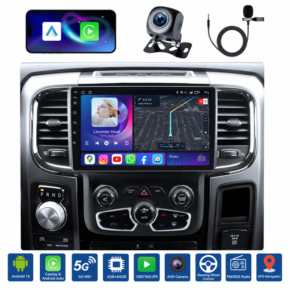 Kakamoden Car Radio for Dodge Ram 1500 2500 3500 2013-2018 Auto A/C, 9" Android 15, Apple CarPlay, Android Auto, 5G WiFi, Backup Camera, SWC, FM & GPS, 4+64G