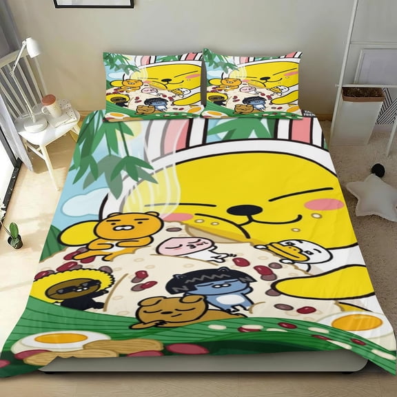 Kakao Friends Themed Bed Sheet Set Three Piece Set 53x79 In ches Comfortable And Skin Friendly Unique Design Creating A Star Studded Night Home Decor Gifts For Family Friends fans