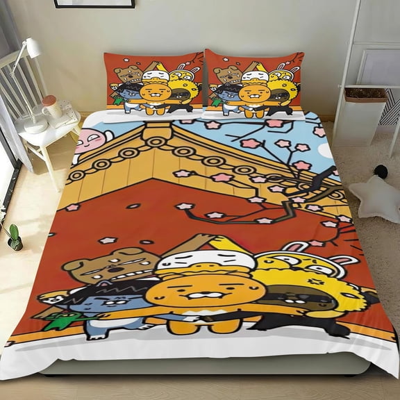 Kakao Friends Themed Bed Sheet Set Three Piece Set 53x79 In ches Comfortable And Skin Friendly Unique Design Creating A Star Studded Night Home Decor Gifts For Family Friends fans