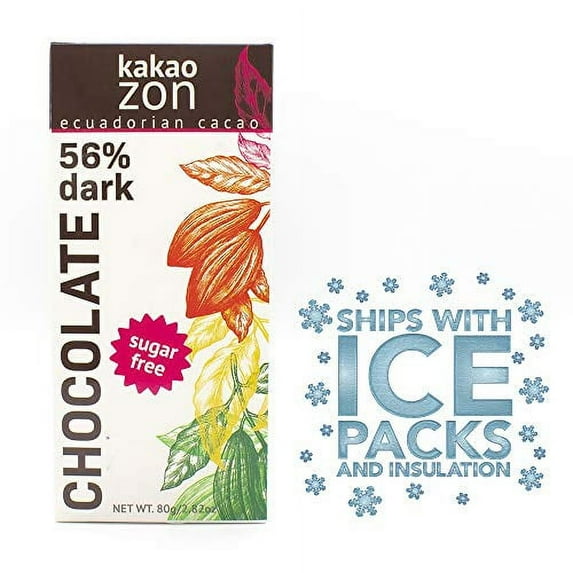 KakaoZon Dark Chocolate Bars | 56% Sugar Free, Dark Chocolate | Gluten-Free | Vegan | Non-GMO | Free of all major allergens | Fairly Traded |1 Bar|