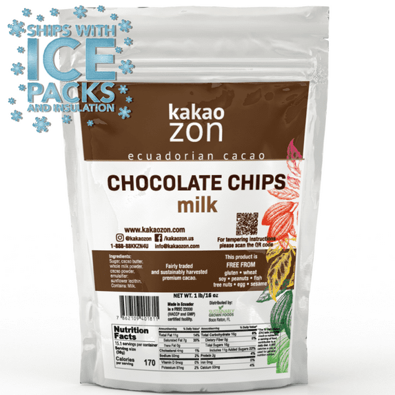KakaoZon Milk Chocolate Coverture |Milk Chocolate Chips | Gluten-Free| Non-GMO | Free of all major allergens | Fairly Traded | 1 lb (16 oz)