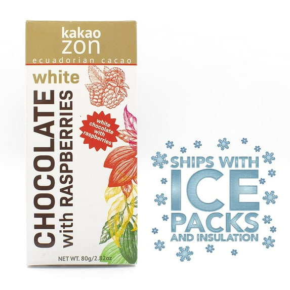 KakaoZon White Chocolate with Raspberries | White Chocolate | 100% Ecuadorian Cacao | Gluten-Free | Non-GMO | Free of major allergens | Fairly Traded | 1 Bar