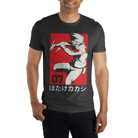 Kakashi Hatake Team 07 Manga Men's Black T-Shirt Tee Shirt-Large