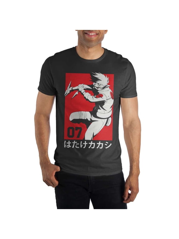 Kakashi Hatake Team 07 Manga Men's Black T-Shirt Tee Shirt-Large