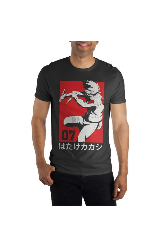 Kakashi Hatake Team 07 Manga Men's Black T-Shirt Tee Shirt-Large