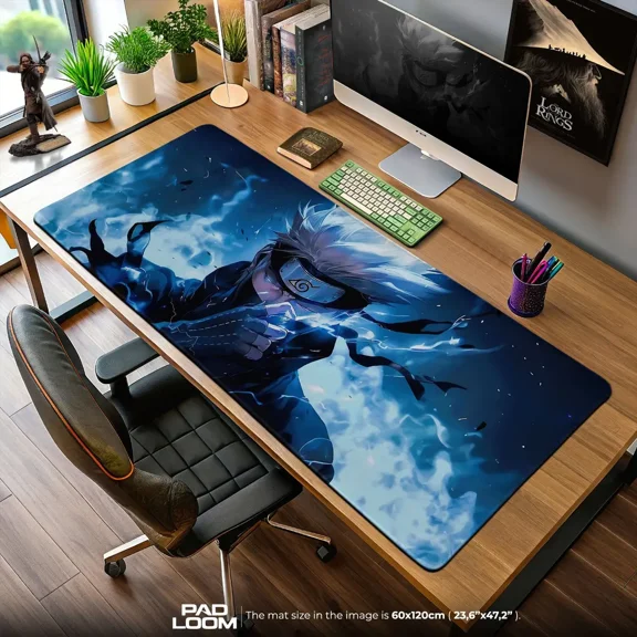 Kakashi Mouse Pad, Lightning Blade Anime Gaming Desk Mat, Manga Artwork, Large Computer Desk Pad, Gamer Setup Accessory