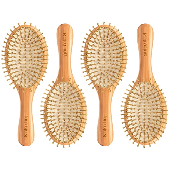 Kakating 4 Pack Bamboo Hair Brush for Hair Growth | Natural Wooden Hair Brushes Detangling Massaging Scalp Bulk
