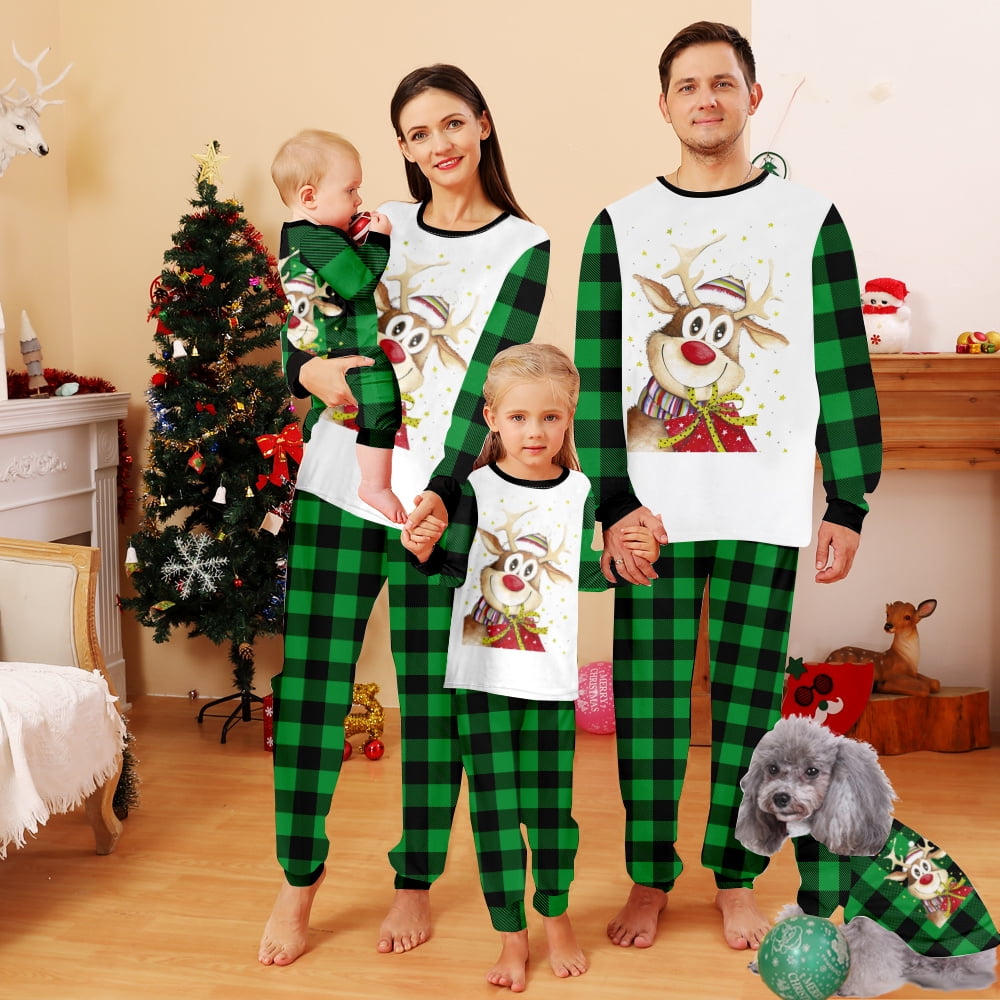 Kaket Christmas Matching Family Pyjamas Plus Size Holiday Classic Elk Reindeer Print Pajamas Long Sleeve Jammies for Adults Kids Couples Xmas Loungewear Pjs Men XXS Walmart