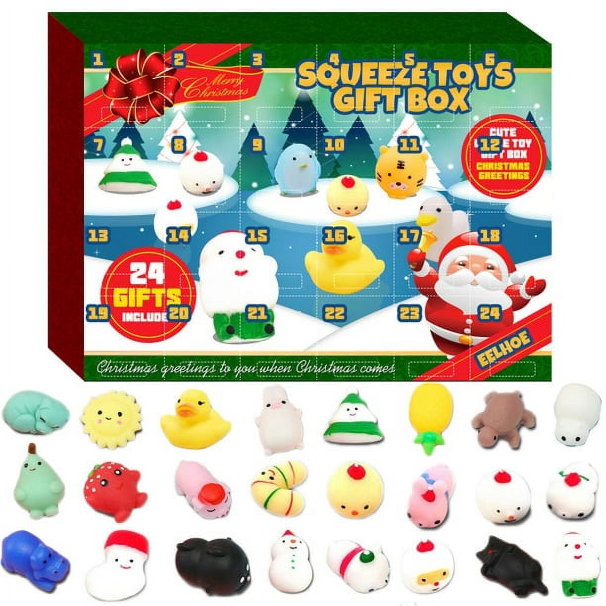 Kakidly Christmas 24 Days Countdown Advent Calendar with 24 Rubber Toys