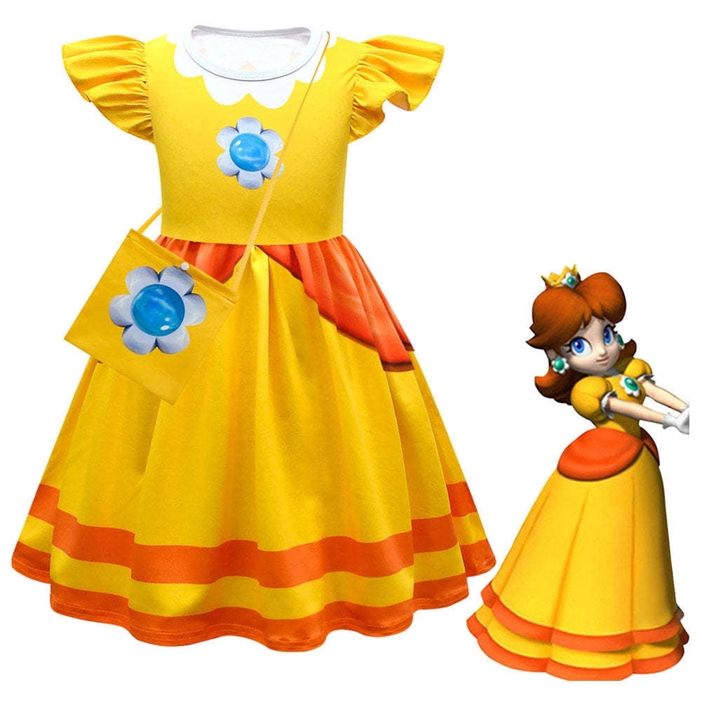 Kakidly Princess Peach Costume Dress for Girls Super Brothers Cosplay Halloween Outfit