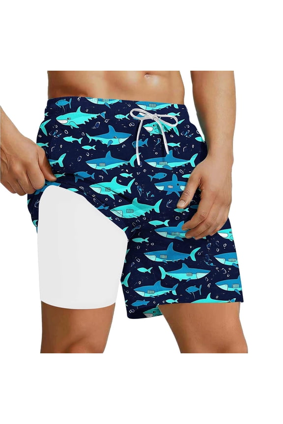 Boys Swim Trunks with Compression Liner Comfortable Anti-Chafe Swimming Shorts Stretchy UPF Quick Dry