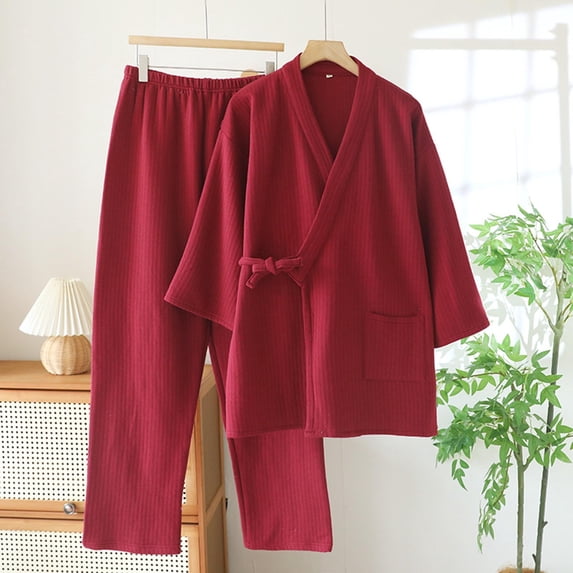 Kakii Classical Stylish Japanese Style Men Cotton Bathrobe Pajamas Kimono Casual Clothes