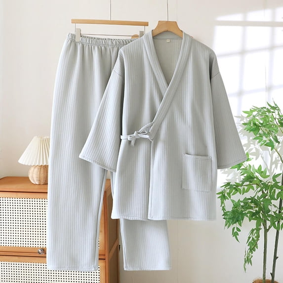 Kakii Classical Stylish Japanese Style Men Cotton Bathrobe Pajamas Kimono Casual Clothes