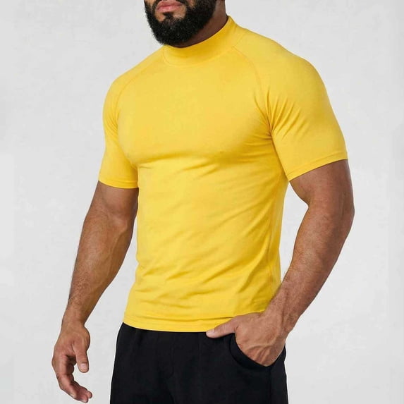 Kakii Compression Shirt Men Mock Turtleneck Short Sleeve Athletic Workout T Shirts Quick Dry Sports Undershirt Base Layer Tee Tops