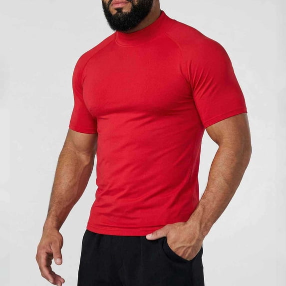 Kakii Compression Shirt Men Mock Turtleneck Short Sleeve Athletic Workout T Shirts Quick Dry Sports Undershirt Base Layer Tee Tops