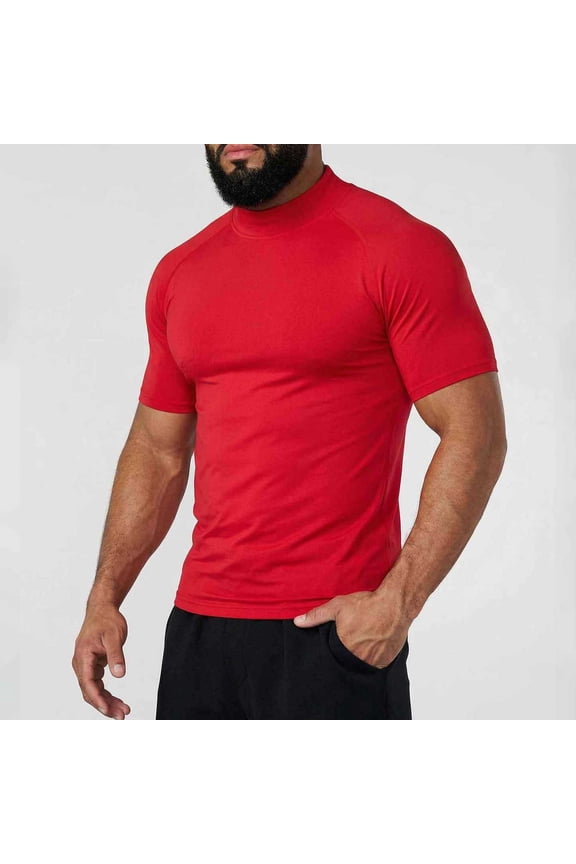 Compression Shirt Men Mock Turtleneck Short Sleeve Athletic Workout T Shirts Quick Dry Sports Undershirt Base Layer Tee Tops