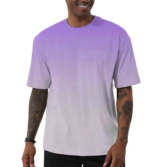 Kakii Faded Casual T-Shirt, Men's Stretchy Oversized Short Sleeve Top, Ombre Streetwear Crewneck Tee