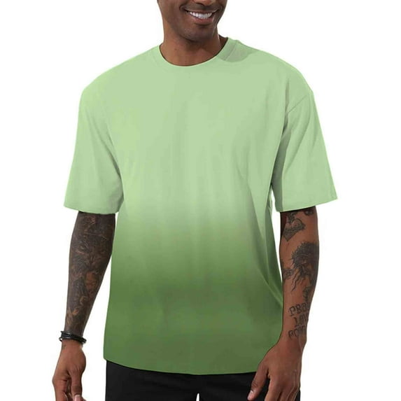 Kakii Faded Casual T-Shirt, Men's Stretchy Oversized Short Sleeve Top, Ombre Streetwear Crewneck Tee