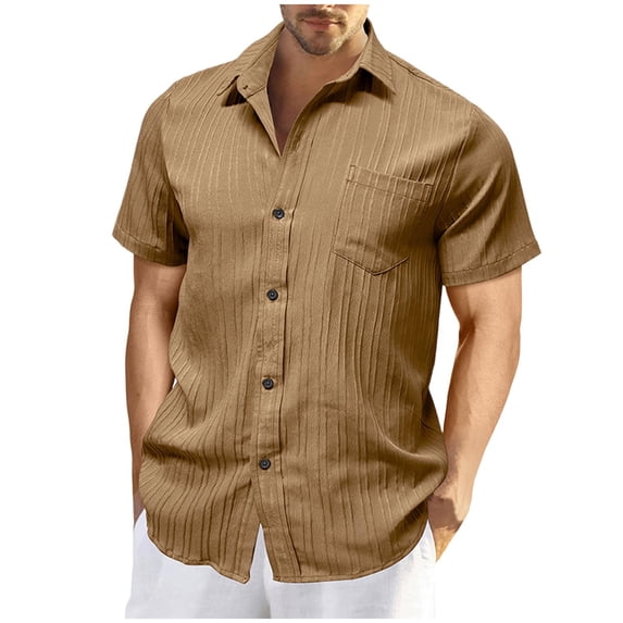 Kakii Hawaiian Shirt for Men Button Down Short Sleeve Shirts Textured Casual Summer Beach Linen Shirts