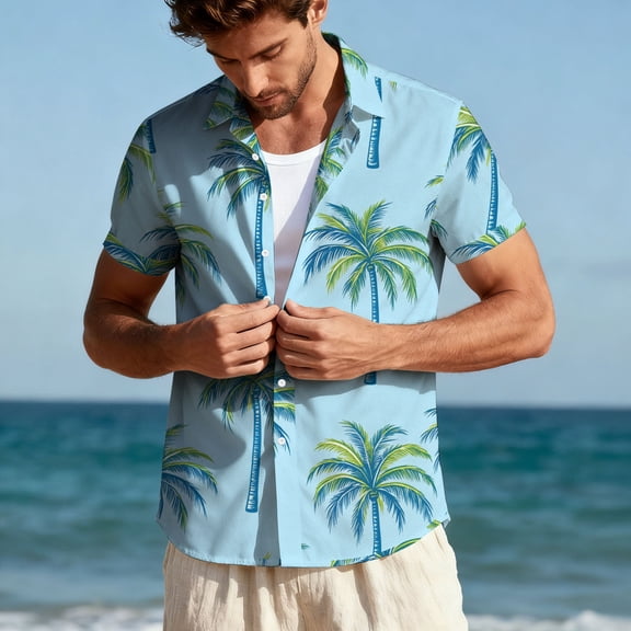 Kakii Hawaiian Shirt for Men Short Sleeves Tropical Printed Casual Button Down Summer Beach Floral Shirts