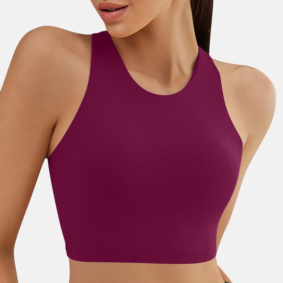 Kakii High Neck Crop Tank Tops for Women - Racerback Padded Longline Sports Bras Workout