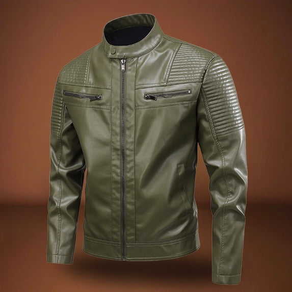 Kakii Leather Jacket Men - Cafe Racer Style Real Lambskin Leather Jackets For Men
