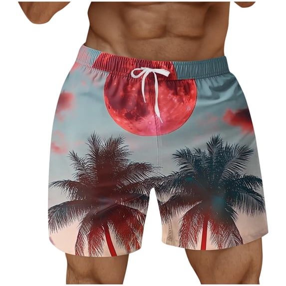 Kakii Men Casual Fashion Print Shorts With Pockets Elastic Waist Beach Pants