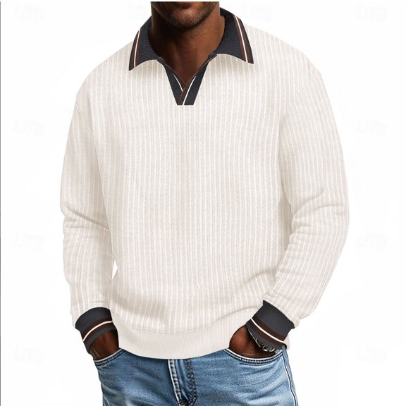 Kakii Men Casual Pullover Sports Solid Patchwork Long Sleeve Turndown Collar Sweatshirt Blouse