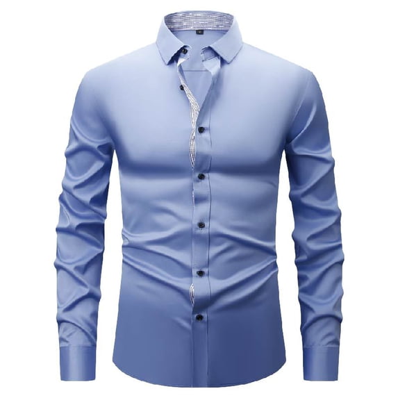 Kakii Men Long Sleeve Dress Shirt - Regular Fit Stretch Free-Wrinkle Button Down Shirt