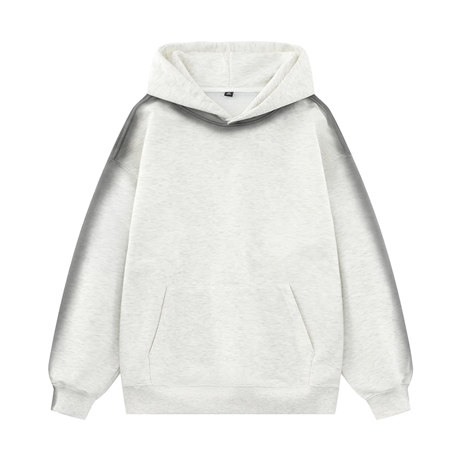 Kakii Men Solid Basic Fleece Letter Loose Hoodie Sweatshirt Long Sleeve ...