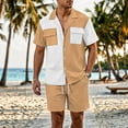 thumbnail image 1 of Kakii Men's 2 Piece Casual Beach Outfit Set - Color - Block Short Sleeve Buttoned Collar Shirt with 2 Pockets & Elastic Waist Breathable Shorts, Lightweight Summer Vacation Wear, 1 of 6