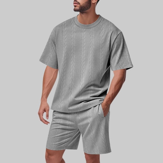 Kakii Men's 2 Piece Set Summer Outfits Casual Texture Short Sleeve Shirt and Shorts Track Suits for Men Set