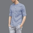 thumbnail image 1 of Kakii Men's 3/4 Sleeve Linen Henley Shirt Quick-Drying Stylish Casual Shirt for Daily Wear Summer Vacation, 1 of 5