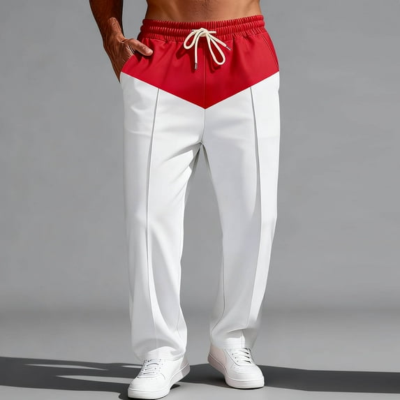 Kakii Men's Baggy Sweatpants Color Block Drawstring Wide Leg Sweatpants Athletic Sweat Pants Joggers