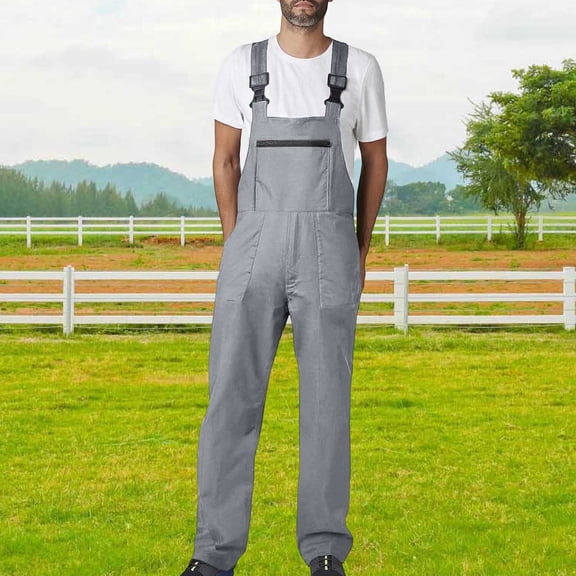 Kakii Men's Bib Overalls Workwear Fashion Lightweight Jumpsuit with Pockets