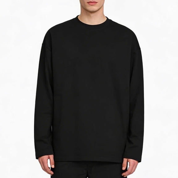 Kakii Men's Button Detail Side Slit Top, Light Gray Relaxed Fit Long Sleeve T-Shirt, Casual Crew Neck Asymmetrical Hem Shirt