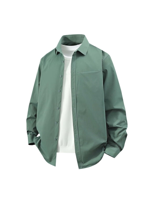 Men's Button-Down Shirt - Soft Drapey Long Sleeve Casual Shirt with Chest Pocket