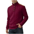 thumbnail image 1 of Kakii Men's Cable Knit Pullover Sweater Casual Long Sleeve Stand Collar Button Knitted Sweaters, 1 of 8