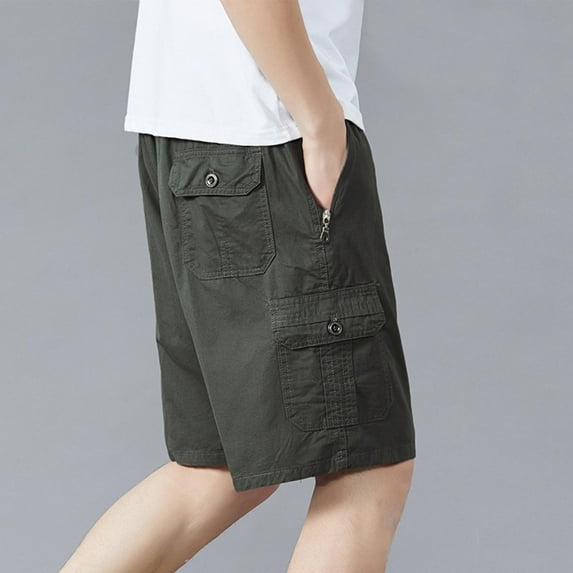 Kakii Men's Cargo Shorts, 5-Inch Inseam Utility Shorts with Multiple Zipper Pockets & Elastic Waist, Casual Shorts