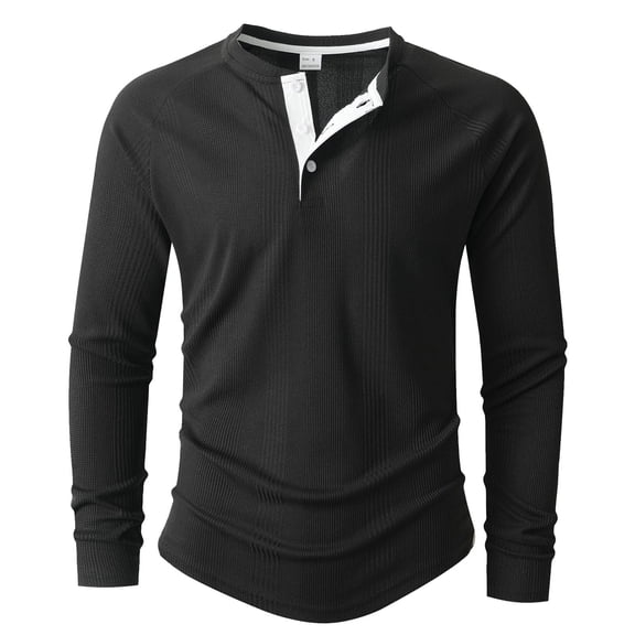 Kakii Men's Casual Fashion Solid Color Crew Neck Long Sleeve Undershirt Shirt