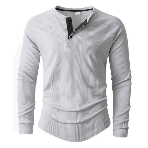 Kakii Men's Casual Fashion Solid Color Crew Neck Long Sleeve Undershirt Shirt