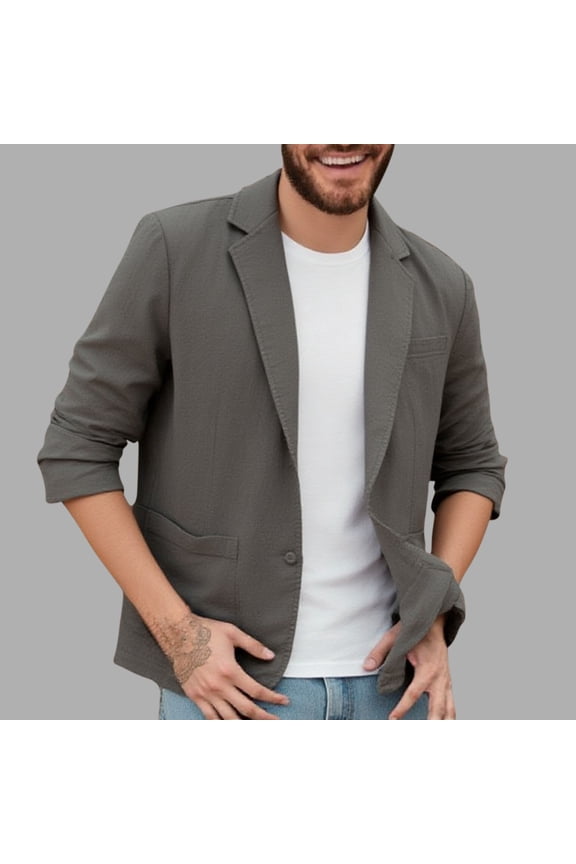Men's Casual Linen Blazer Lightweight Regular Fit Sport Coat Two Button Suit Jacket