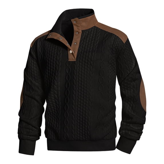 Kakii Men's Casual Sweatshirt Pullover Sweater Casual Long Sleeve Stand Collar Quarter Button Sweaters
