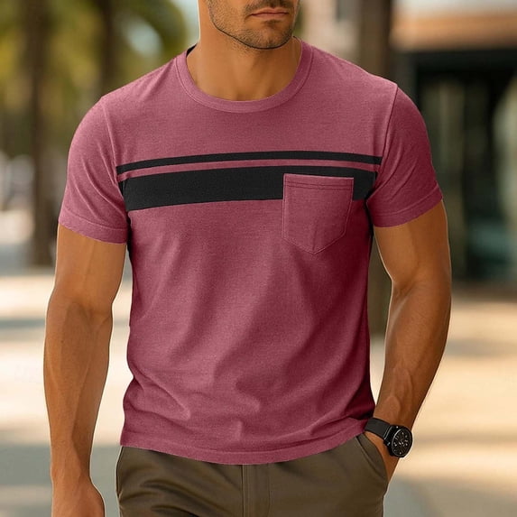 Kakii Men's Casual T-Shirt Short Sleeve Regular Fit Crewneck Tee Summer Graphic Tops with Pocket
