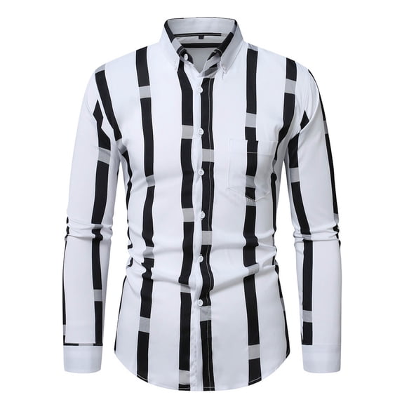 Kakii Men's Color Block Striped Long-Sleeve Button-Down Shirts, Spring Summer Comfort Vacation Casual Beach Shirt