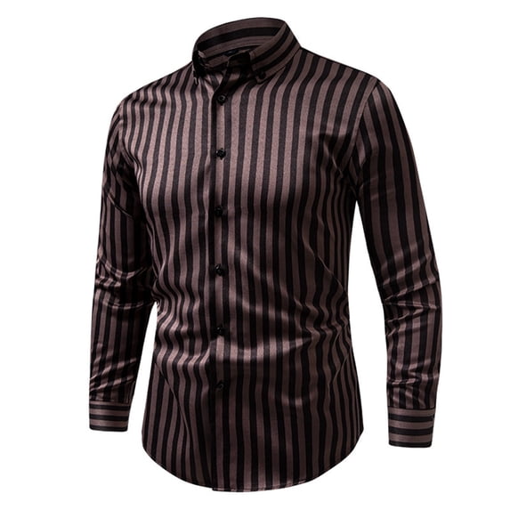Kakii Men's Color Block Striped Long-Sleeve Button-Down Shirts, Spring Summer Comfort Vacation Casual Beach Shirt
