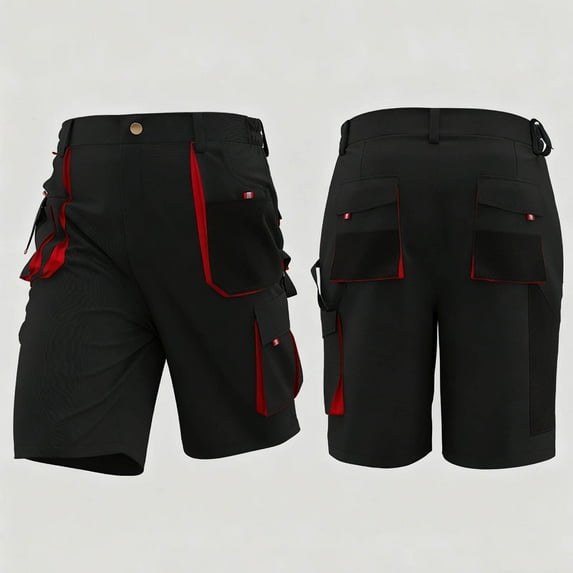 Kakii Men's Contrast Color Work Shorts, Durable Construction Carpenter Shorts with Multiple Button Pockets, EU Size Utility Shorts