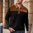 thumbnail image 1 of Kakii Men's Corduroy & Knit Blend Polo, Half Zip Collared Shirt with Brown Accents, Textured Long Sleeve Casual Top, 1 of 5